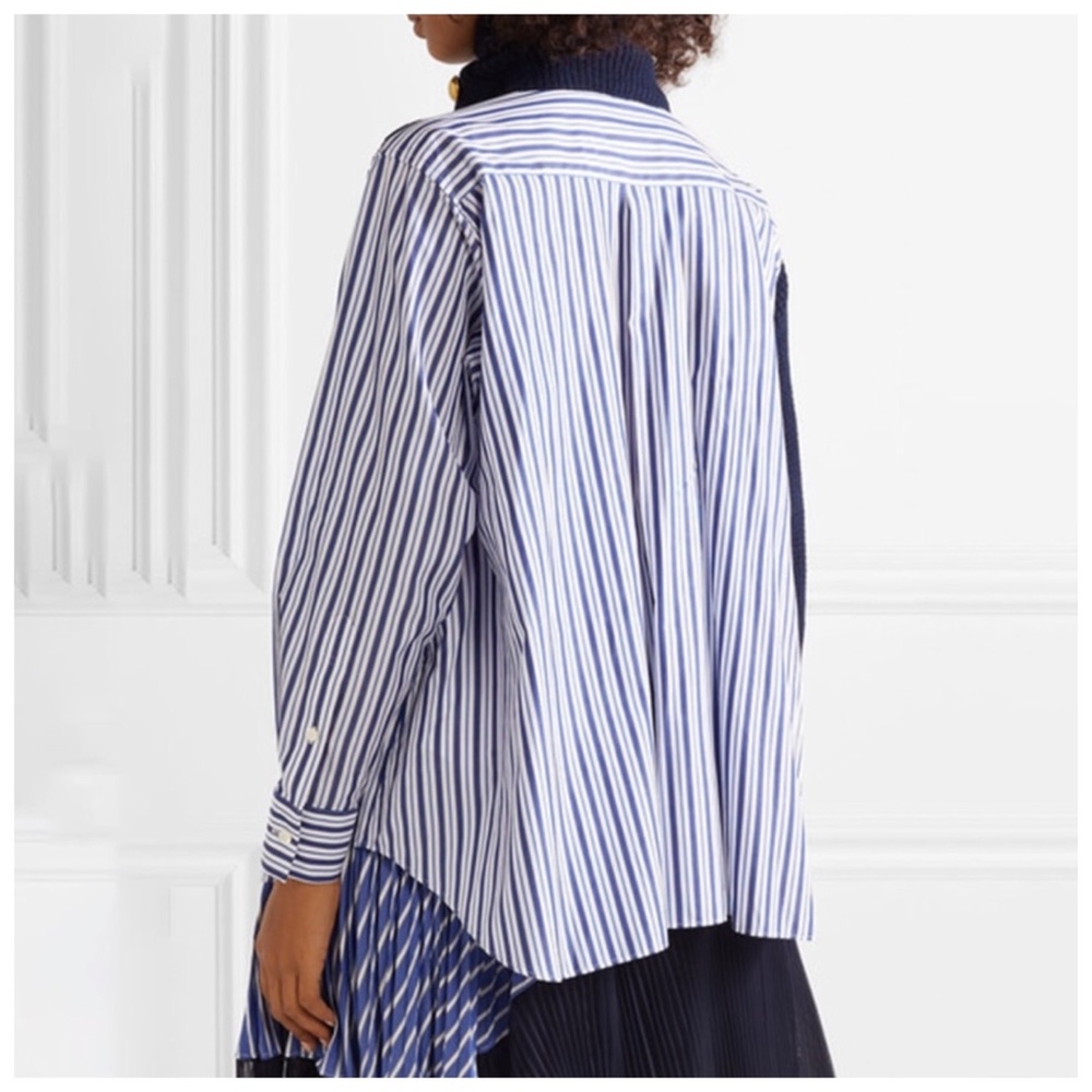 Navy Blue Stripe Asymmetrical Sweater Top - Picture 3 of 6